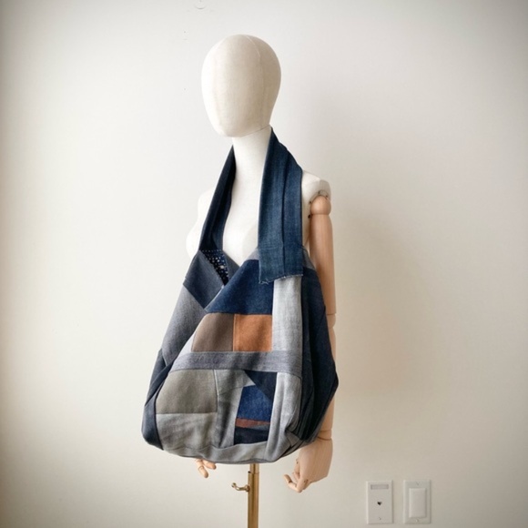 joodito japanese boro rustic patchwork denim crossbody bag shoulder hobo tote - Picture 5 of 8